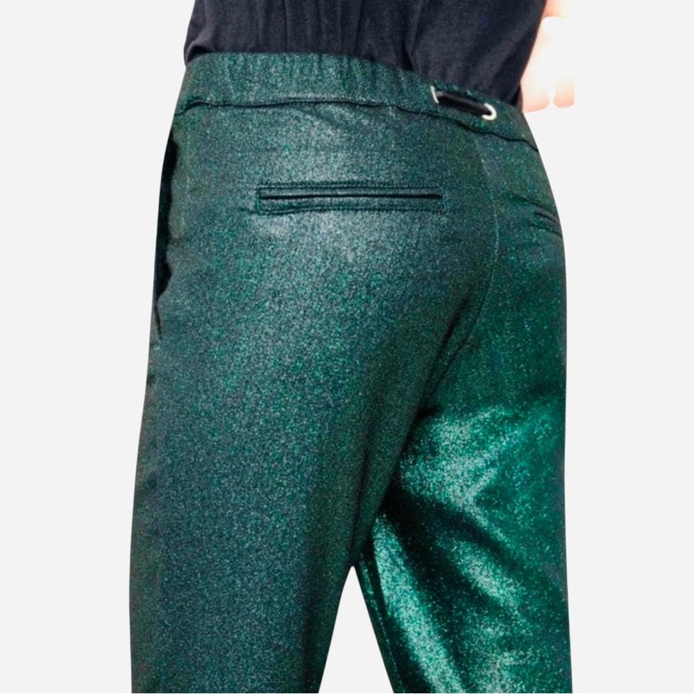NWOT Reiko France Faustine Green Glitter Drawstring Pants - Picture 4 of 14